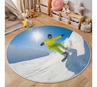 ZISTRCBAO Stazione Sciistica Sciatori Tappeto Salotto E Camera Da Letto a Pelo Corto, Stile Dinamico Realistico Tappeti Rotondi Lavabili, Tappeti Rotondi per Cucina E Camera Da Letto (180cm, Blu)