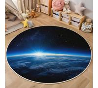 ZISTRCBAO Stelle Della Terra Tappeto Rotondo Da Soggiorno 80cm, Spazio Dei Sogni Tappeto Rotondo, Design a Pelo Corto Tappetini per Camera Da Letto Cucina Casa, Blu