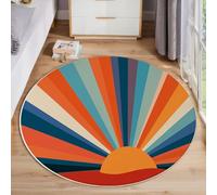 ZISTRCBAO Strisce Arcobaleno Del Sole Tappeti Para Dormitorio, Vintage Di Metà Secolo Morbido Antiscivolo Tappeto Rotondo, Arancia Tappeto Rotondo per Cucina Casa Zona Balcone Tappet Tavolino, 100cm
