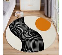 ZISTRCBAO Strisce Astratte Del Sole Tappeti Para Dormitorio, Minimalista Morbido Antiscivolo Tappeto Rotondo, Nero Tappeto Rotondo per Cucina Casa Zona Balcone Tappet Tavolino, 60cm