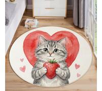 ZISTRCBAO Tappeto Animale Guaritore Tappeto Rotondo Antiscivolo | Tappeti Circolare Stanza Dei Bambini Gatto Fragola Cuore Tappeti Antiscivolo per Cameretta E Studio 60cm