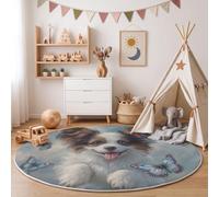 ZISTRCBAO Tappeto Circolare Con Simpatico Animale Guaritore 120cm | Tappeto Papillon Farfalla, Base Antiscivolo, Finitura Antimacchia,Indicato per Camera Dei Bambini Angolo Lettura