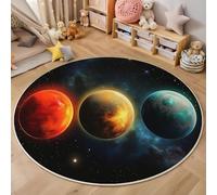 ZISTRCBAO Tappeto Rotondo Da Tre Pianeti, Universo Dei Sogni Tappeto Salotto Rotondo Pelo Corto, Nero Antiscivolo Tondo Moquette per Camera Da Letto Balcone Cortile Balcone, 60cm