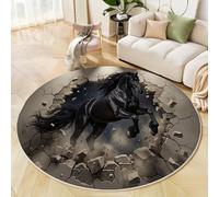 ZISTRCBAO Tappeto Rotondo Da Un Cavallo Oscuro Che Sfonda Il Muro, Realismo Illusione 3D Tappeto Salotto Rotondo Pelo Corto, Marrone Antiscivolo Tondo Moquette per Camera Da Letto Cortile, 160cm
