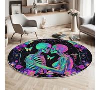 ZISTRCBAO Tappeto Rotondo Farfalla Bacio Al Teschio 80cm Viola Tappeti | Lavabile in Lavatrice, Antiscivolo, Pelo Corto Tappeto Rotondo Oscuro Bellissimo Psichedelico per Camera Da Letto, Soggiorno