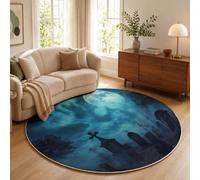 ZISTRCBAO Tappeto Rotondo Lavabile Luna Piena Nebbia Lapide 120cm | Pelo Corto, Antiscivolo, Tappeto Rotondo Inquietante Cupezza per Camera Da Letto, Sala, Cucina E Ufficio