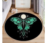 ZISTRCBAO Tappeto Salotto Animale Farfalla Pelo Corto Rotondo, Eleganza Vintage Tappeto Antiscivolo Soggiorno 180cm, Ultra-Sottile Morbido Adatto per Camera Da Letto Sala Da Pranzo, Blu-Verde