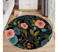 ZISTRCBAO Tappeto Salotto Rosa Blu Rosa Pelo Corto Rotondo, Floreale Vintage Tappeto Antiscivolo Soggiorno 100cm, Ultra-Sottile Morbido Adatto per Camera Da Letto Sala Da Pranzo, Multicolore