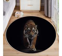 ZISTRCBAO Tappeto Salotto Tigre Pelo Corto Rotondo, Primo Piano Dell'Animale Tappeto Antiscivolo Soggiorno 120cm, Ultra-Sottile Morbido Adatto per Camera Da Letto Sala Da Pranzo, Nero