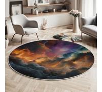 ZISTRCBAO Universo Galassia Tappeti Para Dormitorio, Spazio Dei Sogni Morbido Antiscivolo Tappeto Rotondo, Arancia Tappeto Rotondo per Cucina Casa Zona Balcone Tappet Tavolino, 80cm