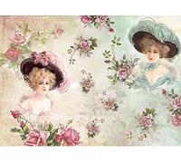 Zita`s Creative Carta di riso A3 - Ladies with hat - Motivo seta di paglia, carta per decoupage