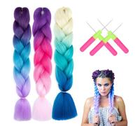 Zithgen 3 Pz Extension per Trecce, Treccia Africane Extension Ombre Treccia Capelli Trecce Extension di Capelli Sintetici per Crochet Twist Intrecciare I Capelli (Gradiente rosa blu viola)