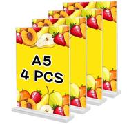 Zithgen 4PZ A5 Acrilico Porta Menu da Tavolo, Supporto a T Espositori Pubblicitari Menù Display da Tavolo Base Acrilica Espositore Pubblicitario Porta cartelli in Acrilico per Ristorante, Ufficio