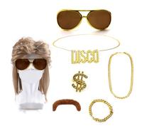 ZITUZY 7 Pezzi Hip Hop Travestimento Accessossi, Parrucca Triglia Uomo, Set Accessori Rapper Costume Hip Hop, per Cosplay, Halloween, Carnevale