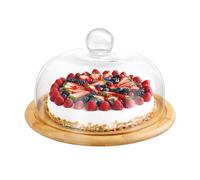 ZIUBMVDYC Cupola in vetro, Alzata for torta in legno con cioccolato, cupcake, caramelle, piatto da esposizione, insalatiera, vassoio for snack, portata 22 cm