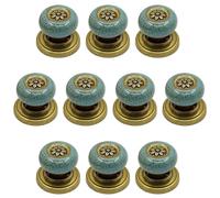 ZIUBMVDYC Maniglie in ceramica per porte, Confezione da 10 pomelli for cassetti for guardaroba, pomelli for mobili in ceramica fatti a mano(Blue,Bronze Backplate)