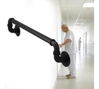 ZIUSFAC Ringhiere per Scale En Metallo Maniglione Montato A Parete Corrimano per Scale Ringhiera da Parete Tubo Tondo 100cm 110cm 120cm Passamano per Scale Soffitta(Black,1.9ft/60cm)