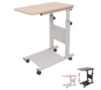 ZIUSFAC Tavolino Laterale Da Divano Altezza Regolabile Tavolino Ausiliario Industriale Tavolino A Forma Di C Tavolo Porta PC Pieghevole Tavolino Da Salotto 60×40cm(Wood,60x40cm/23.6x15.7in)