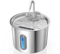 Zivacate Fontanella per Gatti Acciaio - 2,2 L Fontana per Gatti con Pompa Ultra Silenziosa, Finestra LED, Sistema di Filtraggio Triplo, Fontanella Gatto con Cavo (con 3 Filtri & 3 Spugne)