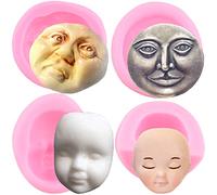 ZiXiang Set di 4 stampi in silicone a forma di faccia umana, per decorare torte, cupcake, caramelle, argilla polimerica, cioccolato, pasta di gomma