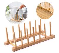 Ziyero Scolapiatti in Bambù per Cucina Conservazione Scolapiatti Verticale in Bambù Salvaspazio, Facile da Montare e Smontare, per Piatti, Ciotole, Tazze, Coperchi di Pentole, Taglieri, Libri-6 Slot