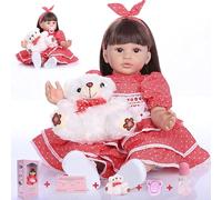 ZIYIUI Reborn Bambola 24 Pollici 60cm Realistica Bambole Reborn Femmina Bambina Capelli Lungi Reborn Giocattoli per Bambini Silicone Morbido Vinile Fatto a Mano Neonati Regali di Festa Regali Natale