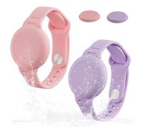 Ziyonix 2 Pezzi Braccialetti Impermeabili per Bambini Compatibili con Apple Air Tag Impermeabile Morbido Silicone Cinturino per Airtag Regolabile Cinturino per Adolescenti Anziani (Rosa+Viola Chiaro)
