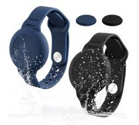 Ziyonix 2 Pezzi Braccialetti Impermeabili per Bambini Compatibili con Apple Air Tag Impermeabile Morbido Silicone Cinturino per Airtag Regolabile Cinturino per Adolescenti Anziani (Blu Notte+Nero)