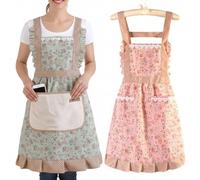 Ziyonix 2 Pezzi Grembiule da Cucina Chef, Regolabile Grembiuli con 2 Tasche Grembiule Cucina Donna Regolabile Grembiule Floreale per Cucinare Cottura Giardinaggio (Verde, Rosa)