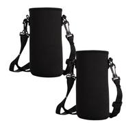 Ziyonix 2 Pezzi Protezione per Bottiglia D'acqua, 8 × 18 CM 750ML Porta Borraccia Termica Custodia Antiscottatura Custodia con Tracolla Regolabile per Sport Escursioni Campeggio Viaggio (Nero)