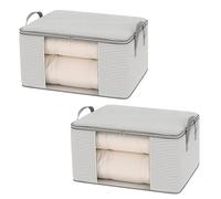 Ziyonix 2 Pezzi Scatole per Vestiti, Contenitori Organizer Armadio per Piumoni, Scatola trasloco, Buste Pieghevole per Indumenti Coperte Biancheria da Letto 60 x 40 x 30 cm (Strisce Grigie)