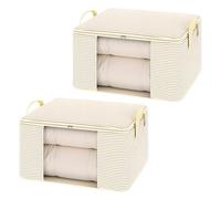 Ziyonix 2 Pezzi Scatole per Vestiti, Contenitori Organizer Armadio per Piumoni, Scatola trasloco, Buste Pieghevole per Indumenti Coperte Biancheria da Letto 60 x 40 x 30 cm (Strisce Beige)