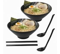Ziyonix 2 Set Ciotole Ramen Bowl Giapponesi per Ramen, 1000ml, Con Bacchette E Cucchiaio, Adatte per Insalate, Udon, Soba, Pho, Pasta e Zuppe Asiatiche