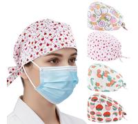 Ziyonix 4 Pezzi Cuffie Chirurgiche, Cappelli Scrub Cotone, Cappello Bouffant Regolabil con Fascia Sudore Cappelli da Lavoro Unisex varietà di Modelli di Stampa Adatto a Medici Chef Cuffie da Doccia