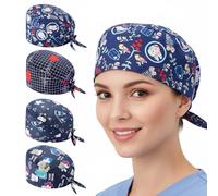 Ziyonix 4 Pezzi Cuffie Chirurgiche, Cappelli Scrub Cotone, Cappello Bouffant Regolabil con Fascia Sudore Cappelli da Lavoro Unisex Adatto a Medici Chef Cuffie da Doccia (Blu)
