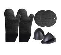 Ziyonix 6 Pezzi Guanti da Forno in Silicone, Extra Lungo Antiscivolo, Nero