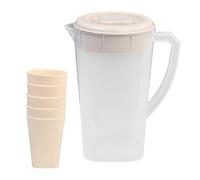 Ziyonix Brocca in Plastica x da 2,2 l con Coperchio, Brocche per Acqua con Manico e 5 Tazze, broccas per acqua e succo con coperchio, caraffa per acqua per tè succhi latte bevande fredde (beige)