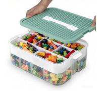 Ziyonix Contenitore Giochi Bambini per Lego, Impilabili Scatola Portaoggetti con Coperchio Vassoio Rimovibile in Plastica Trasparenti Contenitori Portaoggetti per Costruzioni Mattoncini Giochi (B)