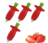 Ziyonix Fragole Core Remover 4 Pezzi, Leva Stelo per Fragole Frutta Core Pit Remover Frutta Rimozione del Gambo Acciaio Inox core Pit fragole remover per frutta e Verdura Morbida, Rosso