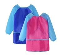 Ziyonix Grembiule da Pittura Bambini 2 Pezzi Grembiulino Impermeabile Scuola Maniche Lunghe con 3 Tasche, grembiule da Artigianato per Bambini da 5 a 8 Anni, per Pittura, Scuola,Casa, Blu & Rosso
