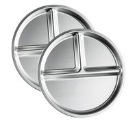 Ziyonix Piatti in Acciaio Inox per Bambini 2Pcs, Piatti per Porzioni Controllati con 3 Scomparti, 23cm Riutilizzabili piatto Divisi per Bambini, piatti Campeggio per Campeggio Picnic Casa Scuola Mensa