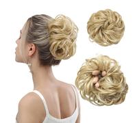 Ziyonix Scrunchies per capelli disordinati, 2 pezzi, spessi ricci e mossi, sintetici, extension per chignon, per donne e ragazze, biondo ossigenato