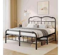 ZIYOO Struttura letto in metallo di ispirazione vintage, 35,5 cm, testiera e pediera vittoriana, design robusto della piattaforma, contenitore sotto il letto, senza bisogno di molle, senza rumore