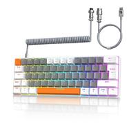 ZIYOU LANG T60 Tastiera da Gioco Cablata con Cavo USB C a Spirale, Compact 60% UK Layout(QWERTY), 19 Rainbow RGB LED Light Up Tastiera Meccanica Linear Rosso Switch Mini 62 Tasti per PC Mac - Blu
