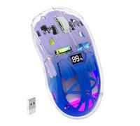 ZIYOU LANG x FREEWOLF Mouse da gioco wireless, PixArt PAW3212 Mouse RGB trasparente a doppia modalità 2.4G/Bluetooth, batteria da 400 mAh, 4000 DPI 5 livelli, livello batteria visibile - Viola