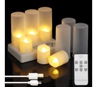 ZIYOUDOLI Candele a LED ricaricabili Set di 6 candele votive elettriche a LED, luce bianca calda, dimmerabile, con telecomando, timer e supporto di ricarica per Halloween, Natale, decorazione della