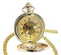 ZIYUYANG Orologio da tasca,Antique retro hollow wheel steampunk mechanical pocket watch men's and women's gifts Golden