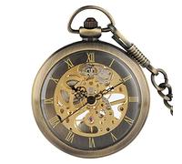 ZIYUYANG Orologio da tasca,Bronze skeleton appearance display Roman numeral dial mechanical pocket watch steampunk onlywatch