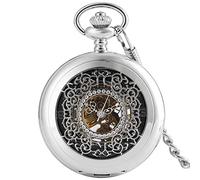 ZIYUYANG Orologio da tasca,Fashion mechanical silver pocket watch with hollow pattern dial manual winding steampunk exquisite necklace