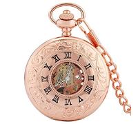 ZIYUYANG Orologio da tasca,Golden silver mechanical luxury hollow pocket watch with Roman numerals dial rosegold